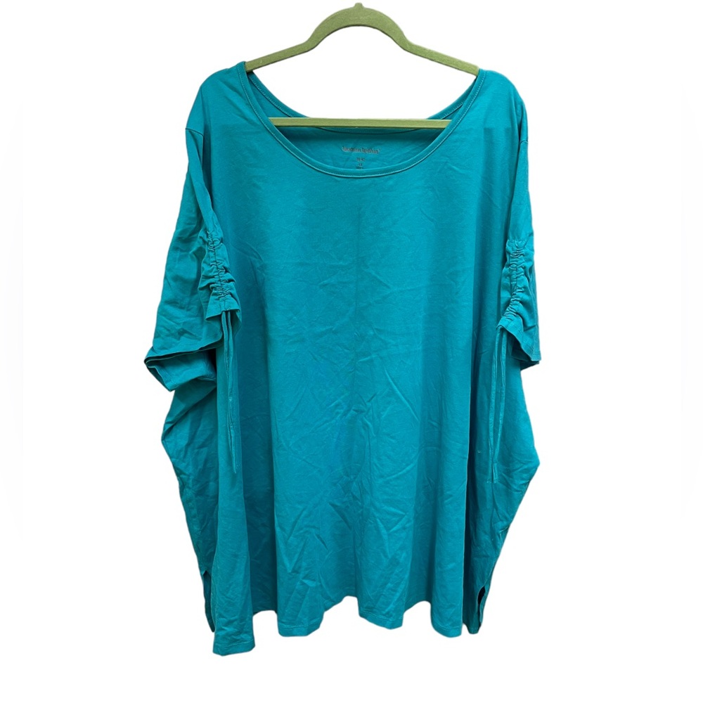 Woman Within Scoop Neck T Top Embellished Adjustable Short Sleeves Size 5X Plus - Picture 2 of 6